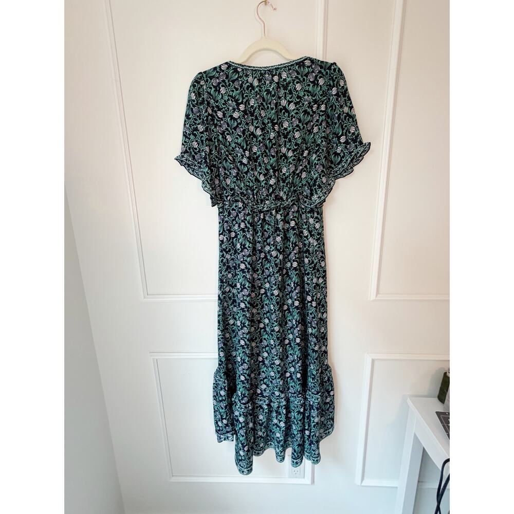 Max Studio Navy and Green Ruffle Midi Dress Floral size XS - Picture 3 of 10